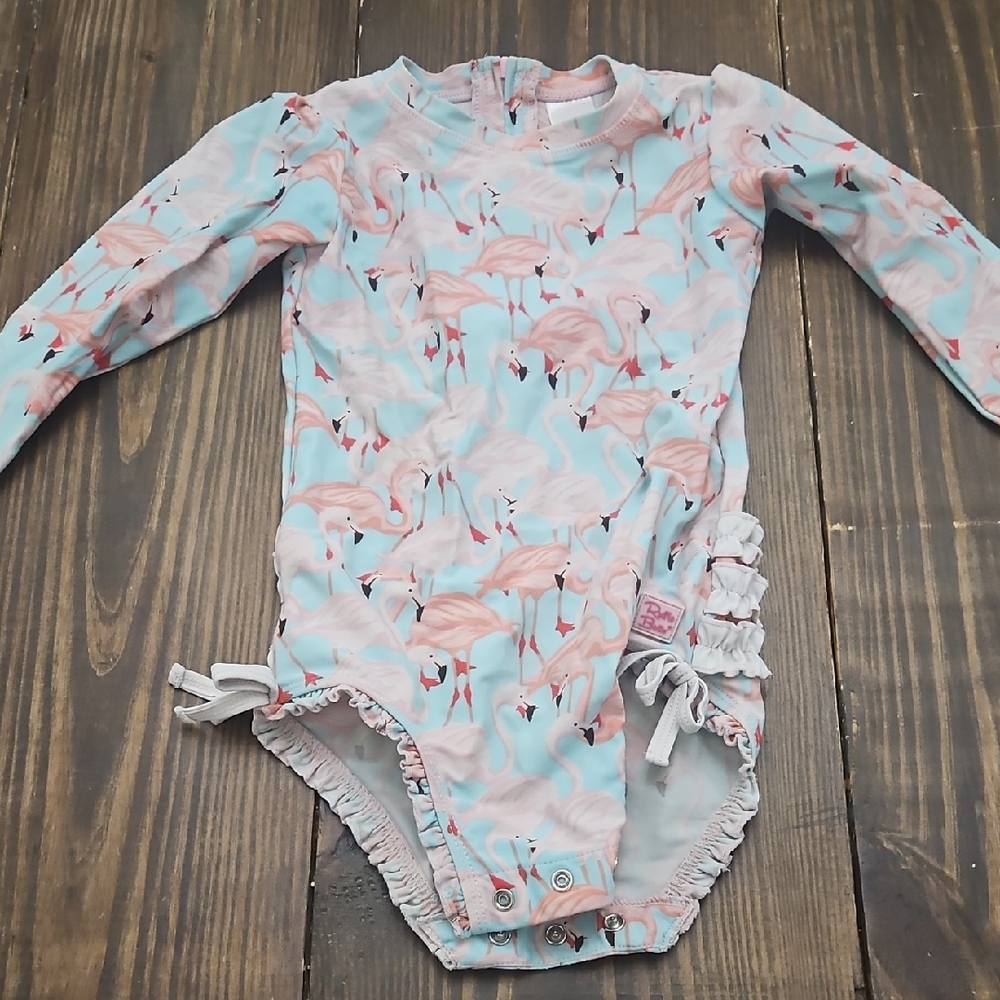 Ruffle Butts Flamingo Long Sleeve Swimsuit 3T
